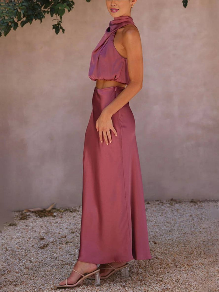 Drune | Kleid Gäste Hochzeit Damen Halter Ärmellos Damen Elegante Abend Zweiteilige Brautjungfernkleid