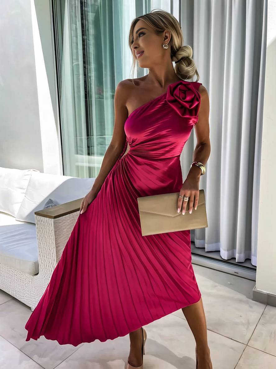 Drune | Langes Ein-Schulter Plisseekleid Ärmellos Weiblich Elegant Casual Prom Strand