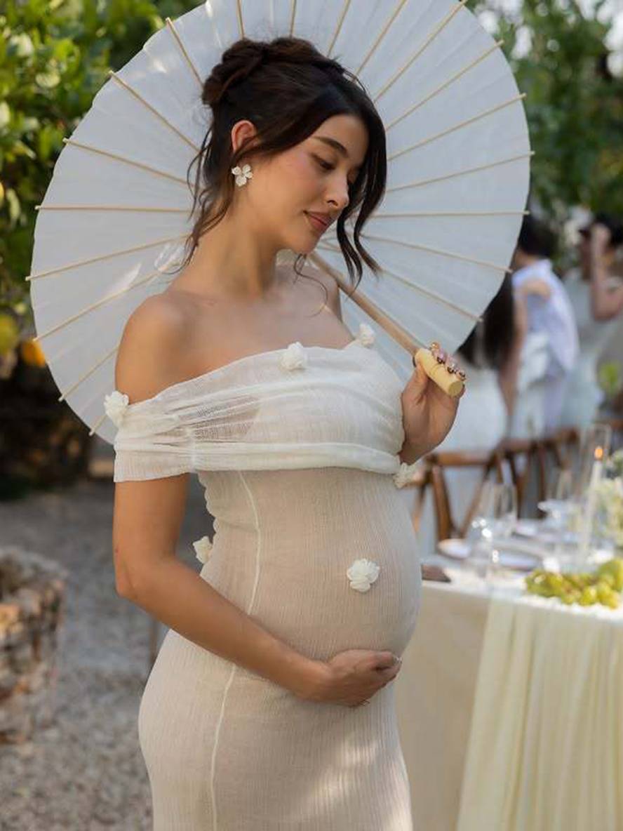 Drune | Schwangere Enganliegendes Tüllkleid Ohne Ärmel Elegantes Abendkleid für Hochzeit Fotoshooting