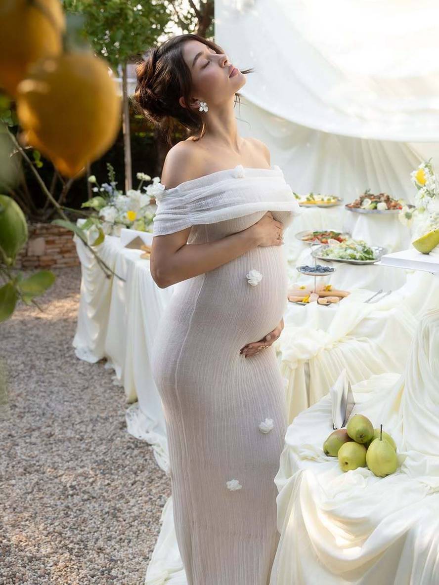 Drune | Schwangere Enganliegendes Tüllkleid Ohne Ärmel Elegantes Abendkleid für Hochzeit Fotoshooting