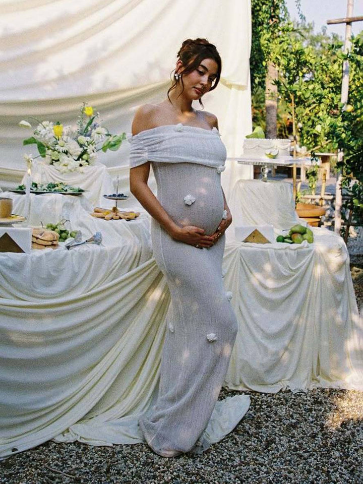 Drune | Schwangere Enganliegendes Tüllkleid Ohne Ärmel Elegantes Abendkleid für Hochzeit Fotoshooting