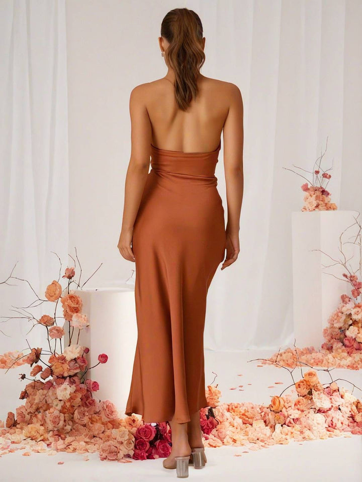 Drune | Brautjungfernkleid Satin Halter Offene Rückseite Ärmellos Elegant Hochzeit Cocktail Zeremonie Gast