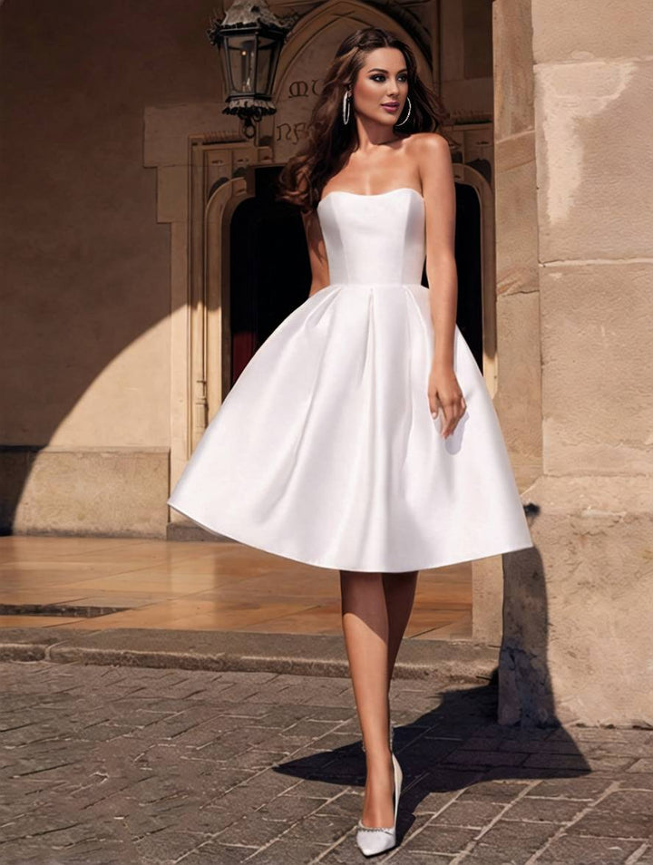 Drune | A-Linie Strapless Bustier Rückenfreies Kleid Elegantes Ballabend für Hochzeit Cocktail