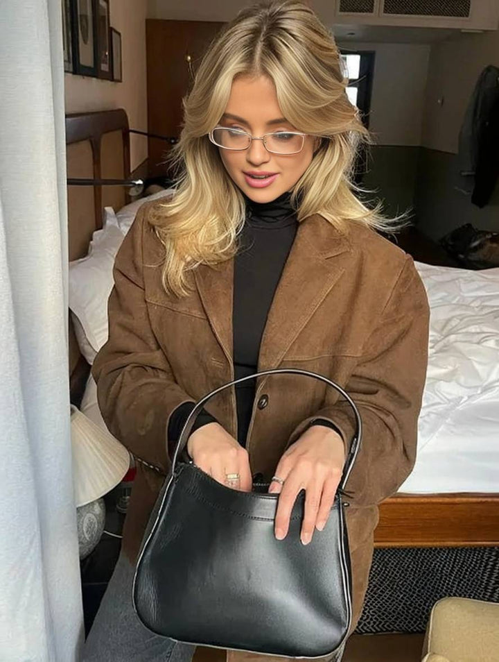 Drune | Blazer Knopf Taschen Lange Ärmel Damen Elegant Vintage Lässig Wildlederjacke