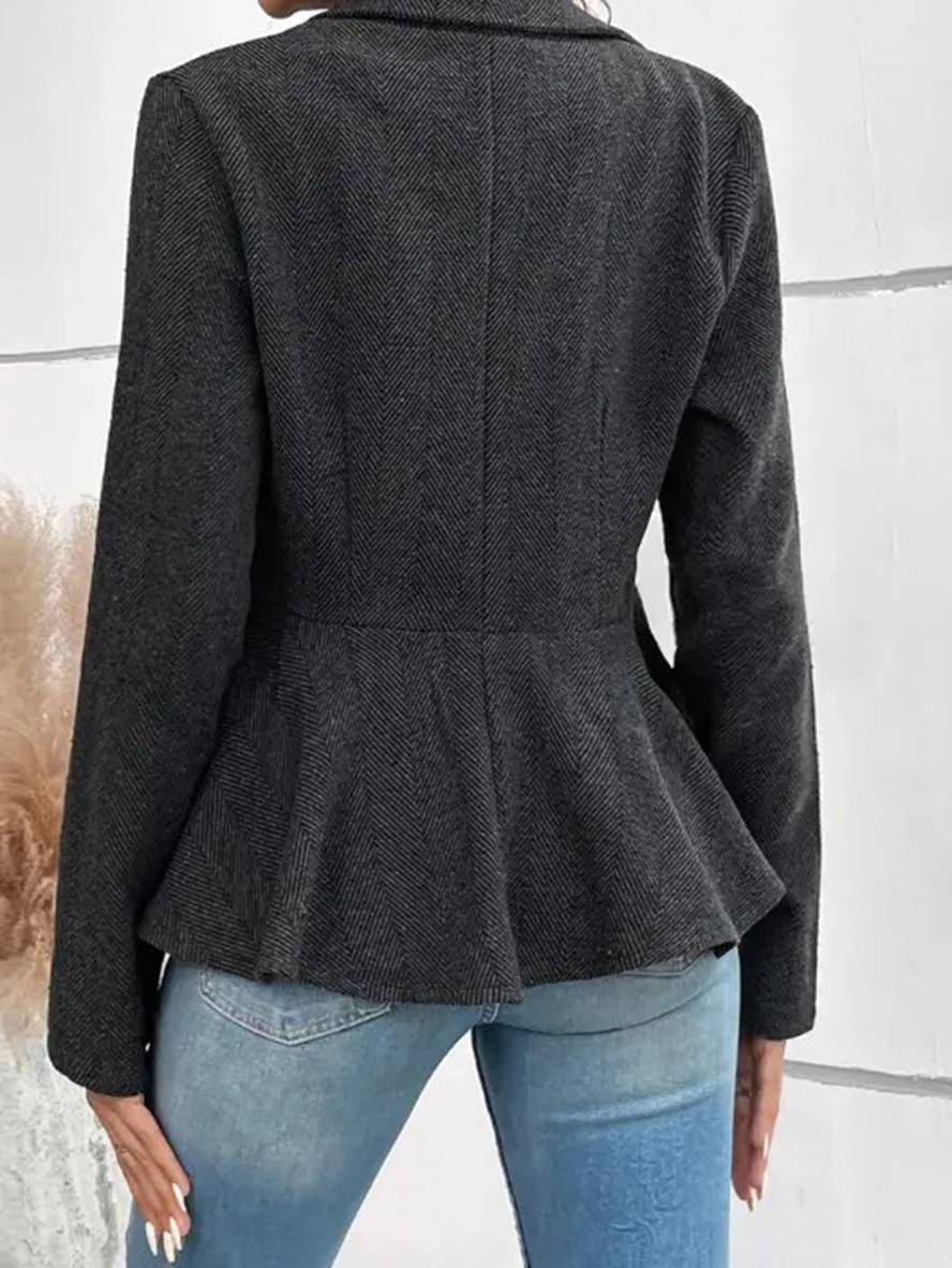 Drune | Kurzer Blazer Chevron Peplum Doppelter Knopf Verschluss Reverskragen Lange Ärmel Damen Elegant Lässig Jacke