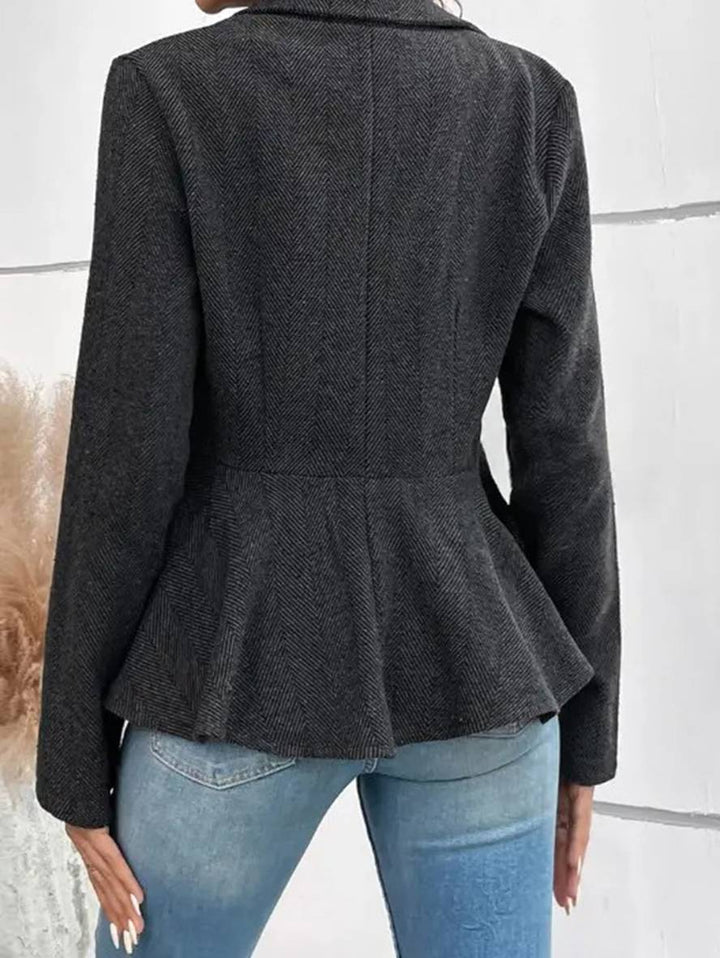 Drune | Kurzer Blazer Chevron Peplum Doppelter Knopf Verschluss Reverskragen Lange Ärmel Damen Elegant Lässig Jacke