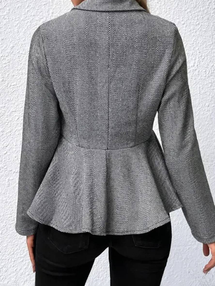 Drune | Kurzer Blazer Chevron Peplum Doppelter Knopf Verschluss Reverskragen Lange Ärmel Damen Elegant Lässig Jacke