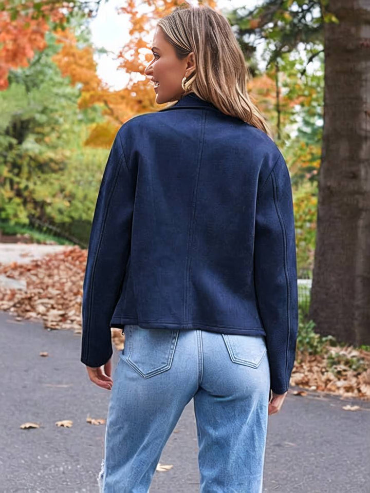 Drune | Perfekte Wildlederjacke aus Suedine mit Reißverschlusstaschen Reverskragen Lange Ärmel Damen Lässige Mode