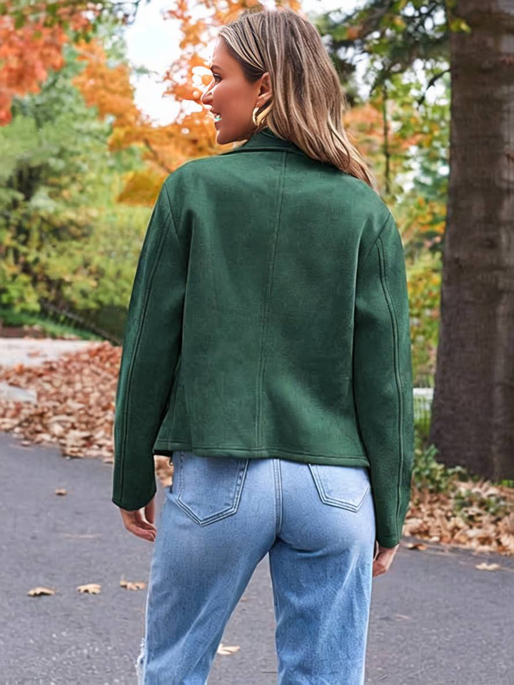 Drune | Perfekte Wildlederjacke aus Suedine mit Reißverschlusstaschen Reverskragen Lange Ärmel Damen Lässige Mode