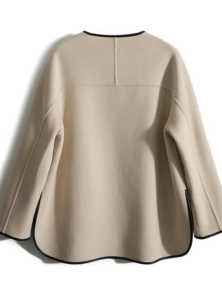 Drune | Kurz Mantel aus Wolle Taschen Rundhals Lange Ärmel Damen Elegante Mode Jacke