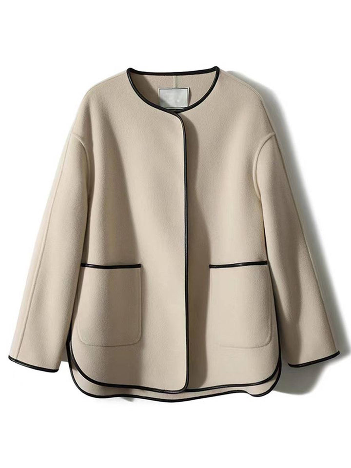 Drune | Kurz Mantel aus Wolle Taschen Rundhals Lange Ärmel Damen Elegante Mode Jacke
