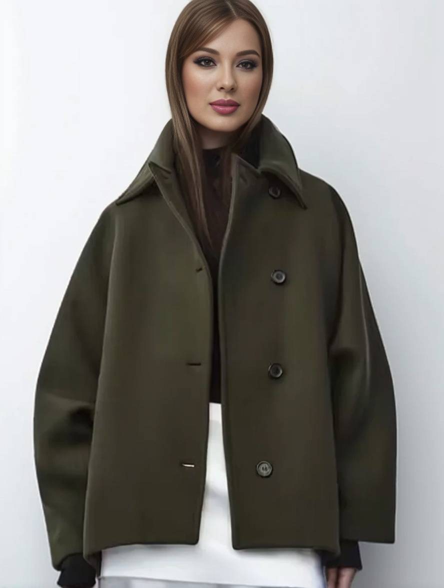 Drune | Mid-Langer Wollmantel mit Reverskragen Taschen Fledermausärmel Lange Ärmel Damen Elegant Lässig Oversized Jacke