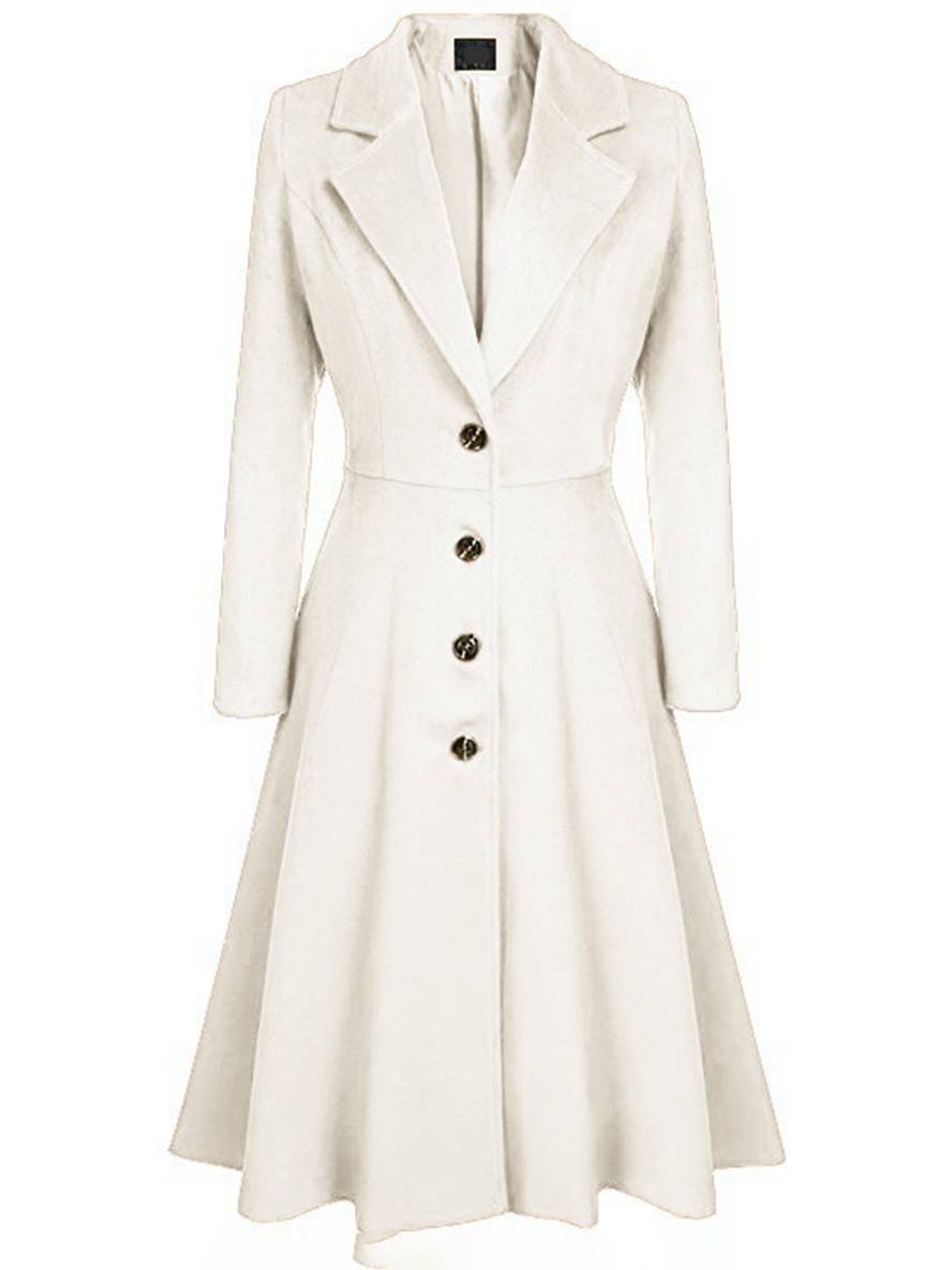 Drune | Mid-Length Mantel aus Wolle A-Linie Knöpfe Reverskragen Lange Ärmel Damen Elegant Casual Casual Weste