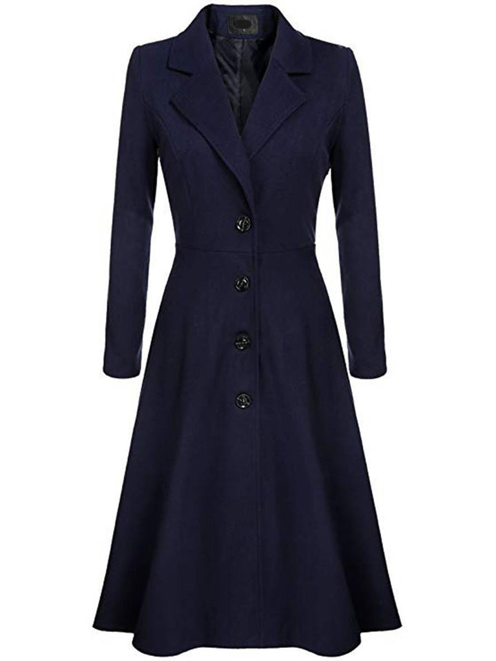 Drune | Mid-Length Mantel aus Wolle A-Linie Knöpfe Reverskragen Lange Ärmel Damen Elegant Casual Casual Weste