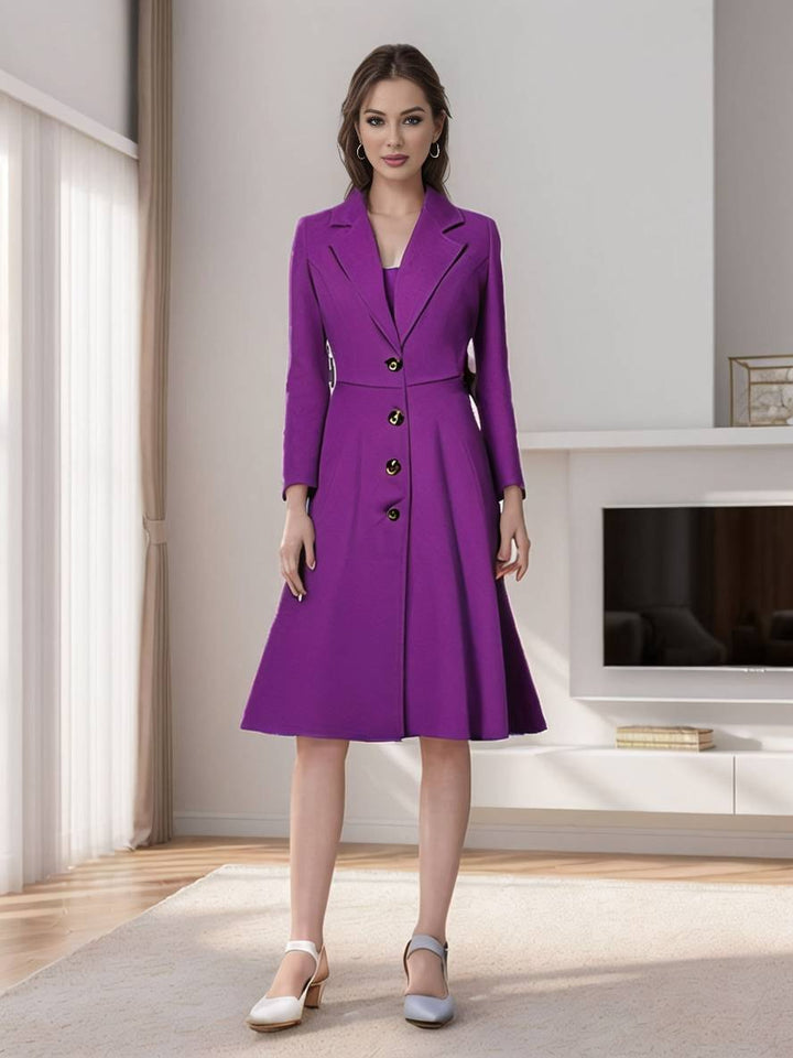 Drune | Mid-Length Mantel aus Wolle A-Linie Knöpfe Reverskragen Lange Ärmel Damen Elegant Casual Casual Weste