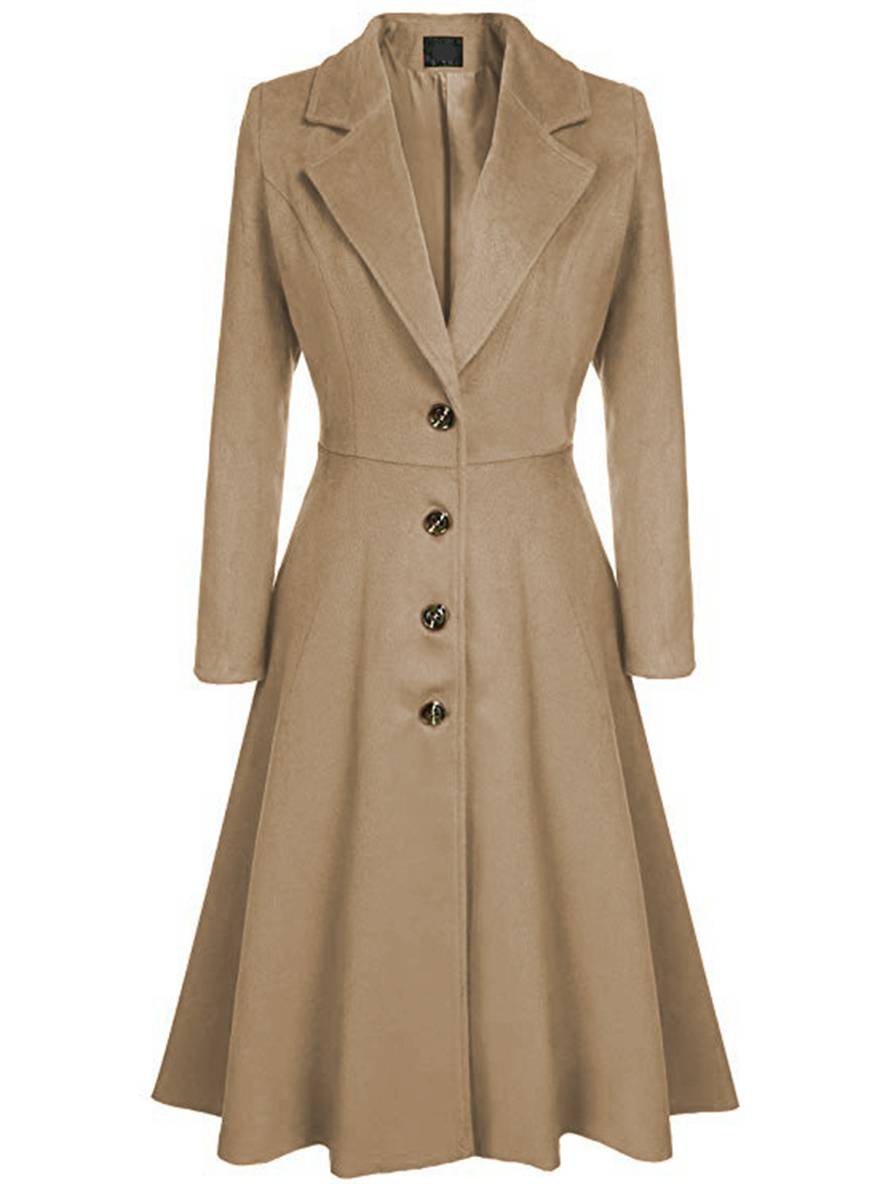 Drune | Mid-Length Mantel aus Wolle A-Linie Knöpfe Reverskragen Lange Ärmel Damen Elegant Casual Casual Weste
