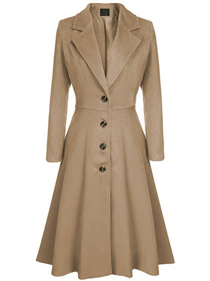 Drune | Mid-Length Mantel aus Wolle A-Linie Knöpfe Reverskragen Lange Ärmel Damen Elegant Casual Casual Weste