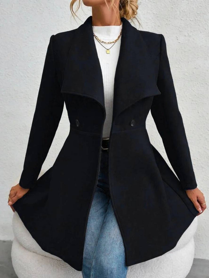 Drune | Mittelanger Wollmantel Einfarbig mit Knöpfen, mit Reverskragen, Langen Ärmeln, Elegante, Lässige Jacke für Frauen