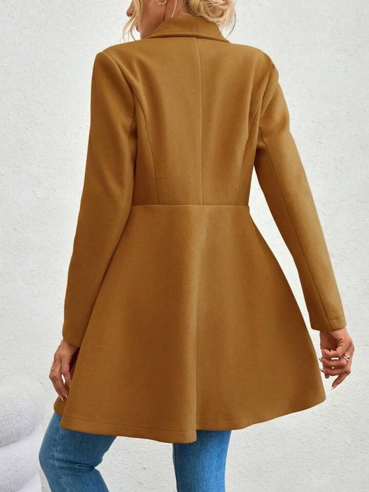 Drune | Mittelanger Wollmantel Einfarbig mit Knöpfen, mit Reverskragen, Langen Ärmeln, Elegante, Lässige Jacke für Frauen