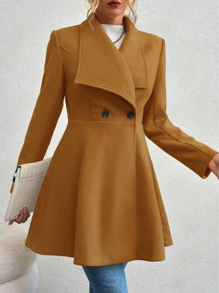 Drune | Mittelanger Wollmantel Einfarbig mit Knöpfen, mit Reverskragen, Langen Ärmeln, Elegante, Lässige Jacke für Frauen