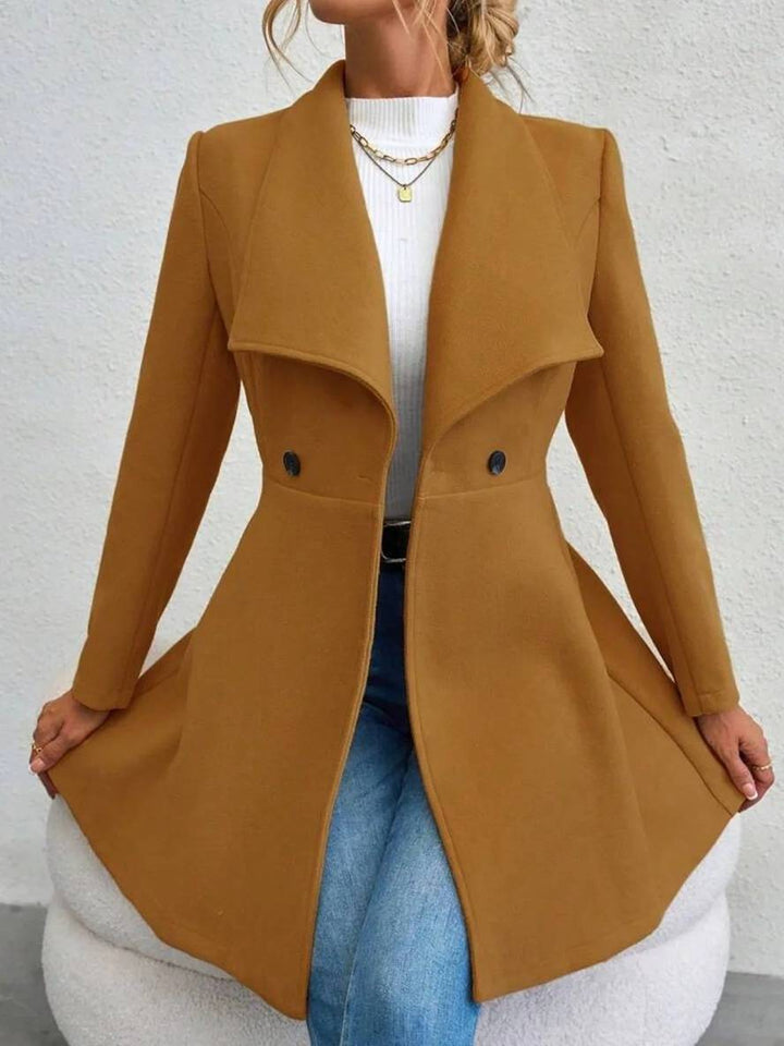 Drune | Mittelanger Wollmantel Einfarbig mit Knöpfen, mit Reverskragen, Langen Ärmeln, Elegante, Lässige Jacke für Frauen
