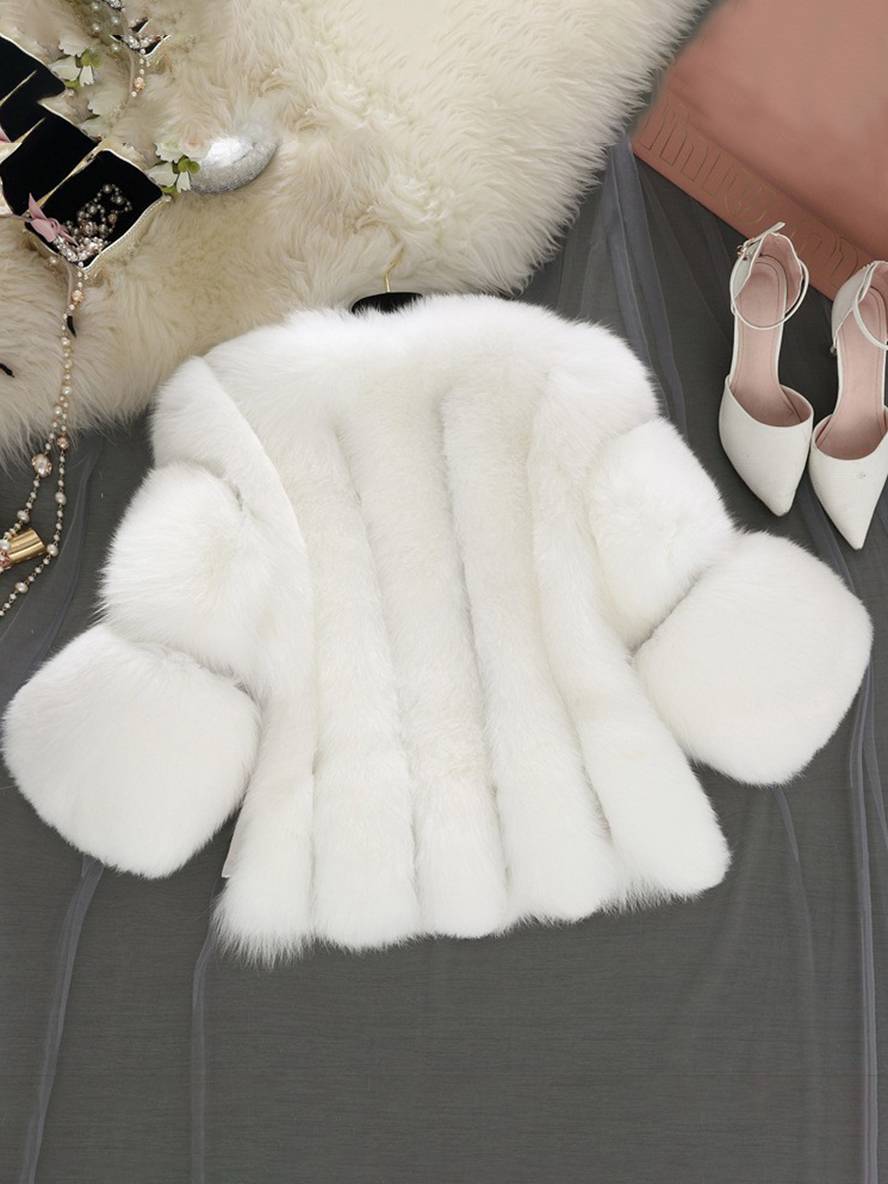 Drune | Einfarbiger Kunstpelzmantel mit Langen Ärmeln für Damen Elegante Mode Winterjacke