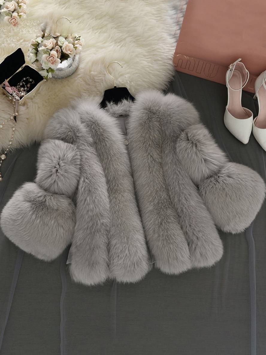 Drune | Einfarbiger Kunstpelzmantel mit Langen Ärmeln für Damen Elegante Mode Winterjacke