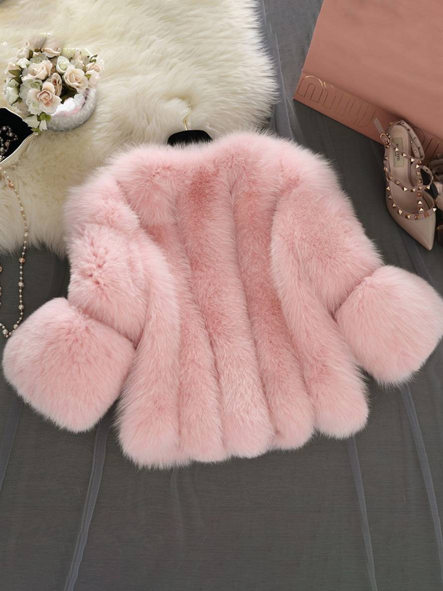 Drune | Einfarbiger Kunstpelzmantel mit Langen Ärmeln für Damen Elegante Mode Winterjacke