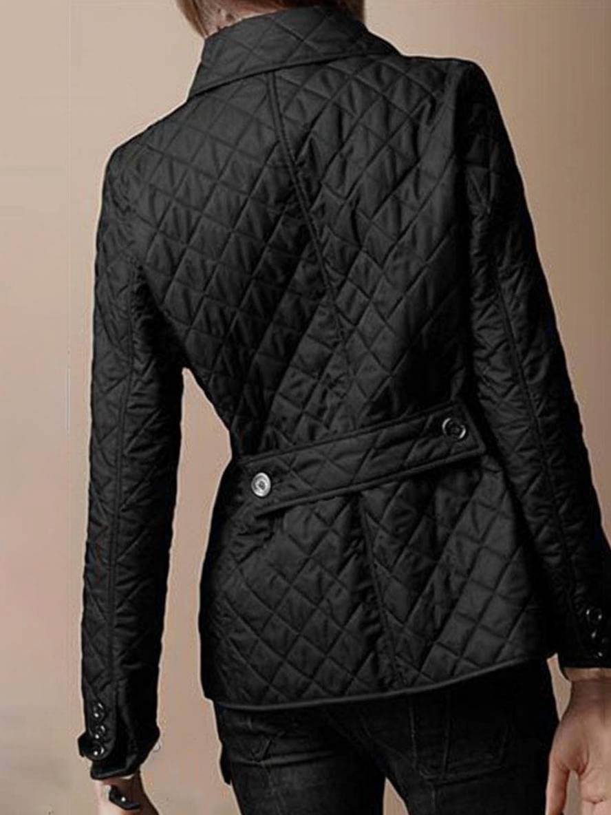 Drune | Kurzer Einfarbiger Mantel mit Knopf-Taschen Revers Lange Ärmel Damen Elegante Freizeitjacke