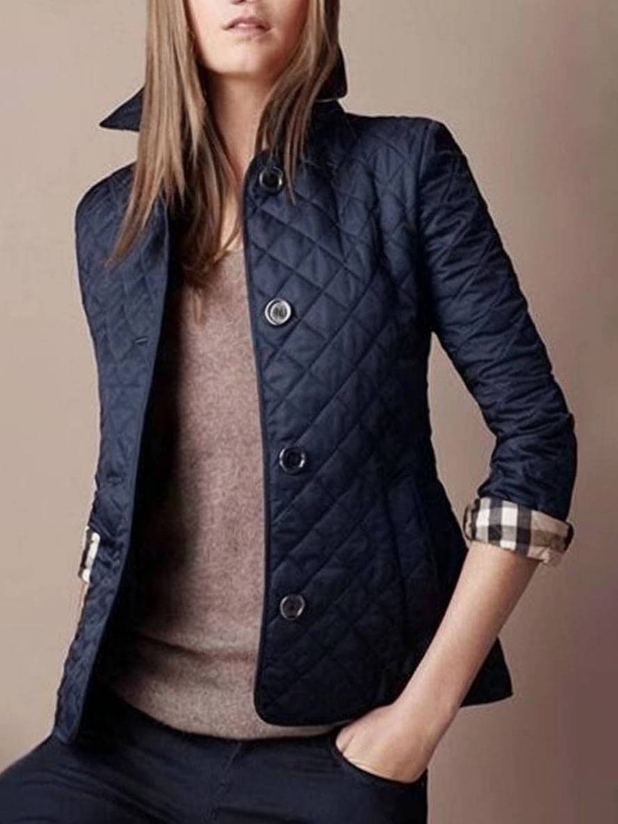 Drune | Kurzer Einfarbiger Mantel mit Knopf-Taschen Revers Lange Ärmel Damen Elegante Freizeitjacke