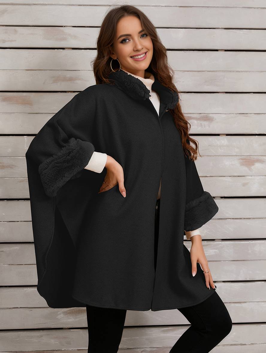 Drune | Mid-Length Poncho Mantel Damen Unregelmäßig Knöpfe Fledermausärmel Damen Elegant Lässig Oversized Jacke