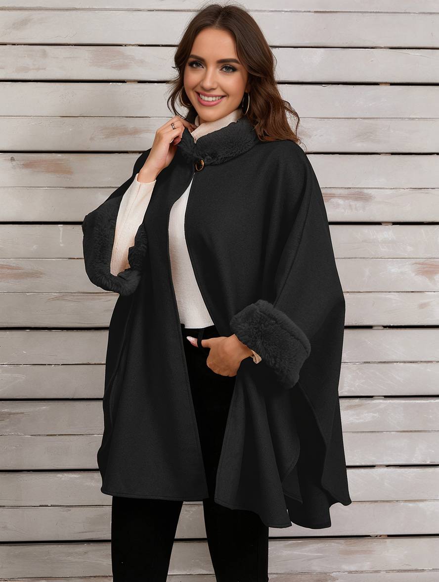 Drune | Mid-Length Poncho Mantel Damen Unregelmäßig Knöpfe Fledermausärmel Damen Elegant Lässig Oversized Jacke