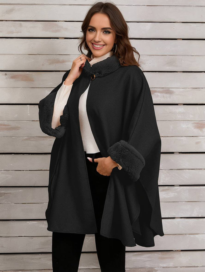 Drune | Mid-Length Poncho Mantel Damen Unregelmäßig Knöpfe Fledermausärmel Damen Elegant Lässig Oversized Jacke