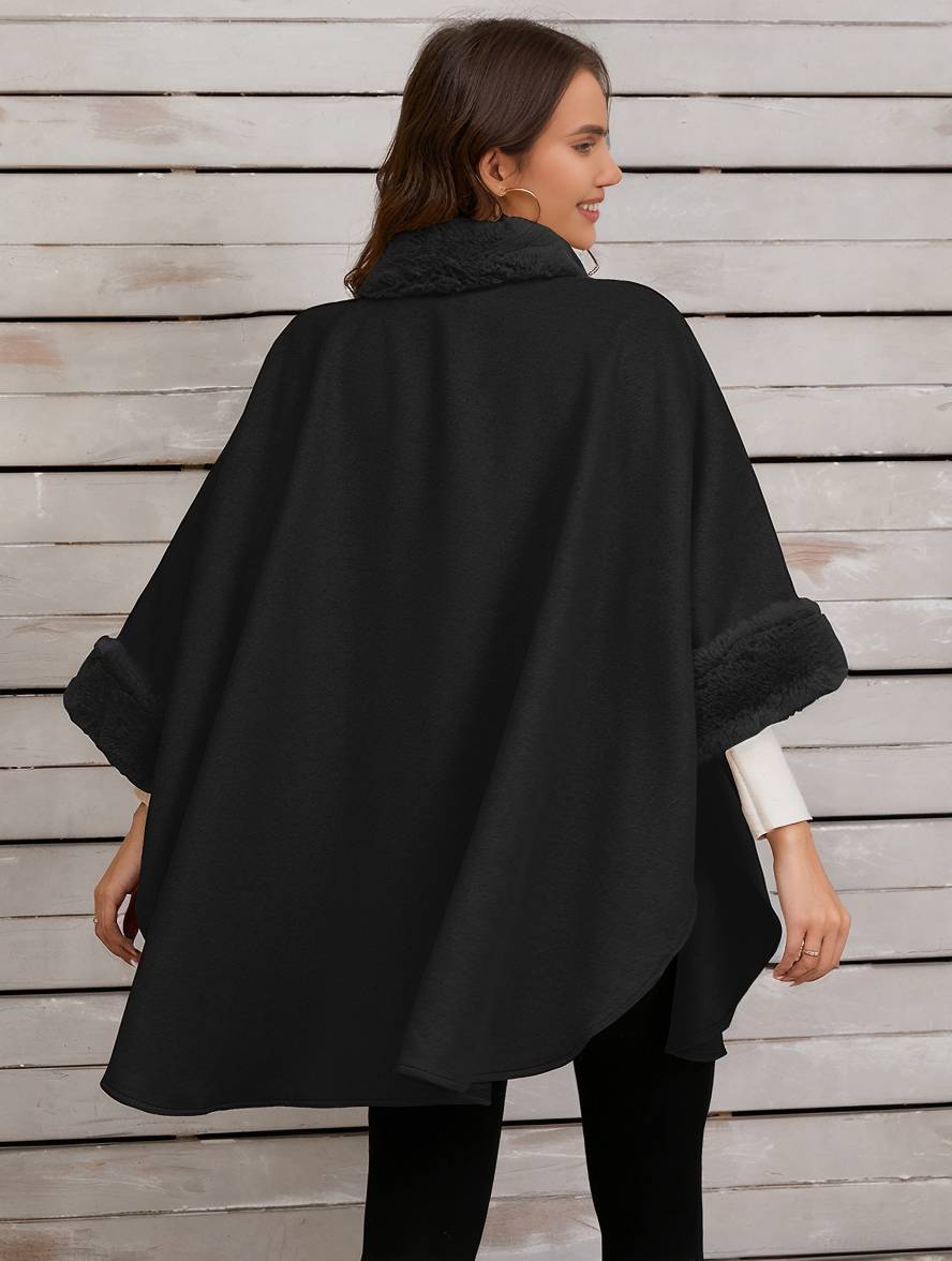 Drune | Mid-Length Poncho Mantel Damen Unregelmäßig Knöpfe Fledermausärmel Damen Elegant Lässig Oversized Jacke