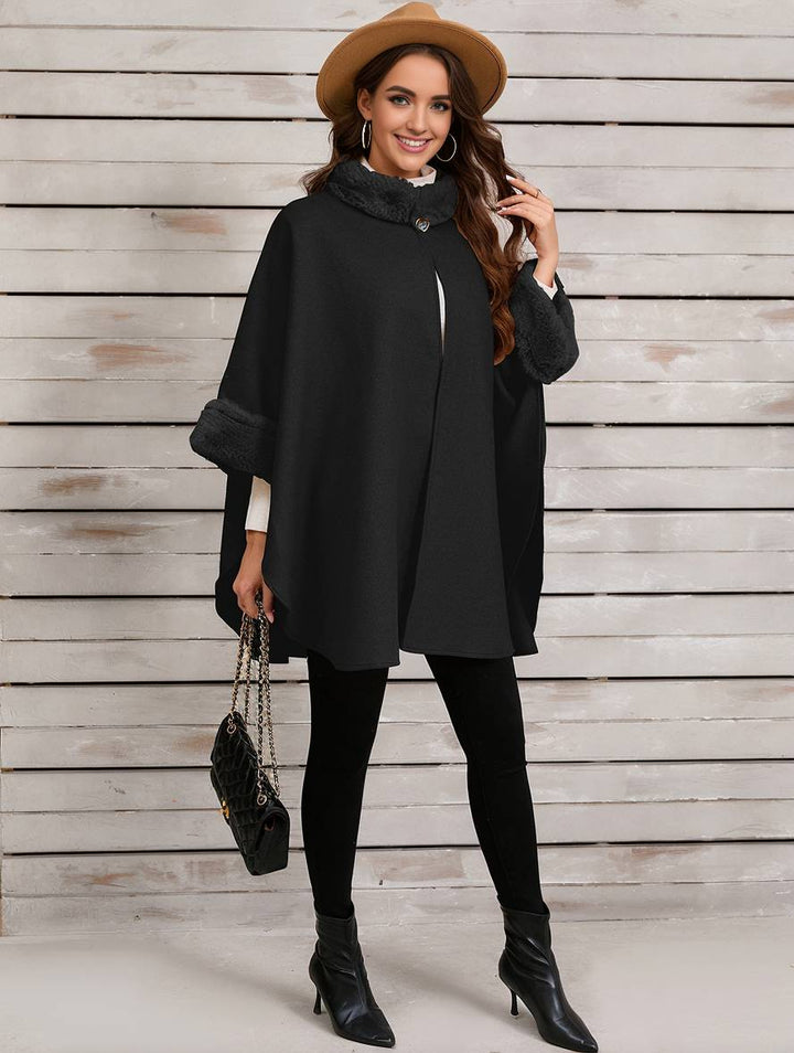 Drune | Mid-Length Poncho Mantel Damen Unregelmäßig Knöpfe Fledermausärmel Damen Elegant Lässig Oversized Jacke