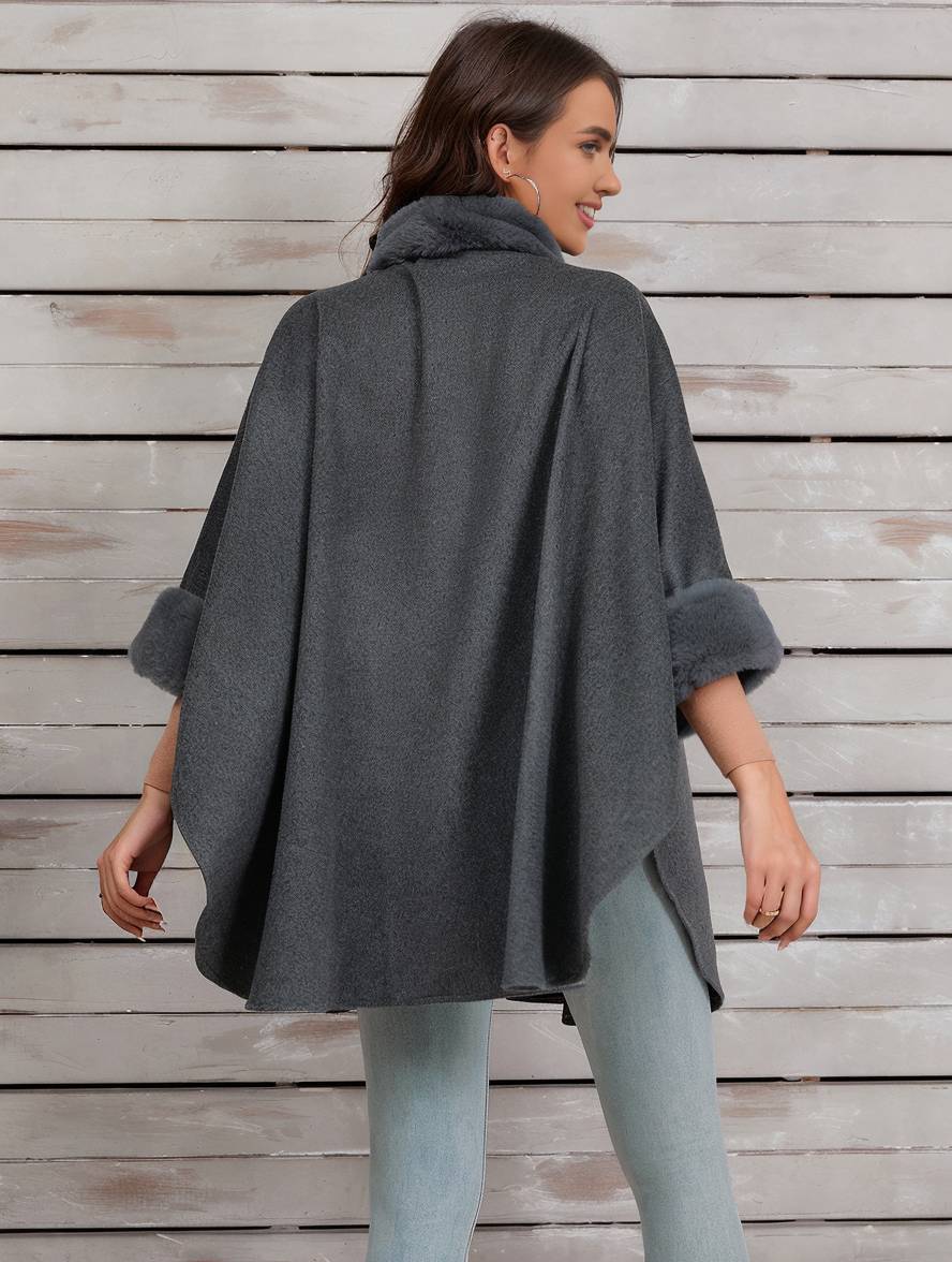 Drune | Mid-Length Poncho Mantel Damen Unregelmäßig Knöpfe Fledermausärmel Damen Elegant Lässig Oversized Jacke