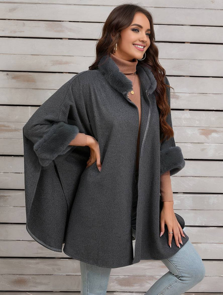 Drune | Mid-Length Poncho Mantel Damen Unregelmäßig Knöpfe Fledermausärmel Damen Elegant Lässig Oversized Jacke