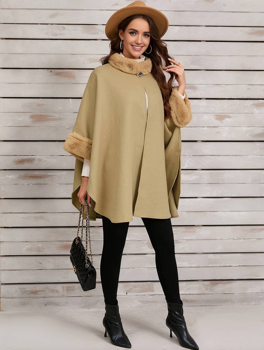 Drune | Mid-Length Poncho Mantel Damen Unregelmäßig Knöpfe Fledermausärmel Damen Elegant Lässig Oversized Jacke