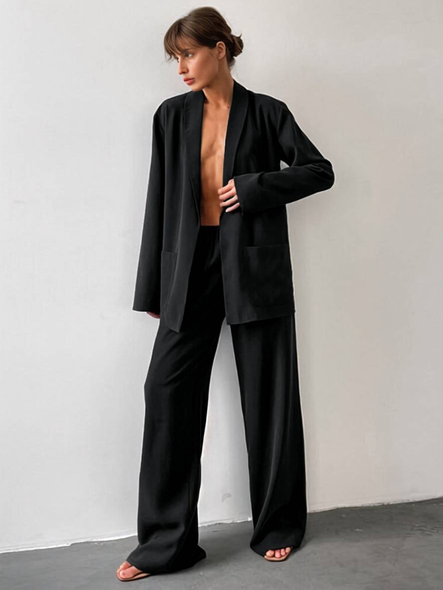 Drune | Outfits mit Hose V-Ausschnitt Gürtel Taschen Blazer Damen Elegant Lässig Zwei Teile