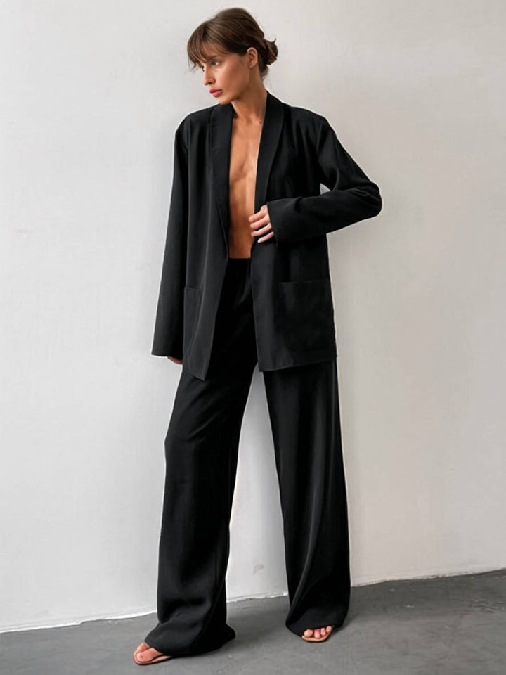 Drune | Outfits mit Hose V-Ausschnitt Gürtel Taschen Blazer Damen Elegant Lässig Zwei Teile