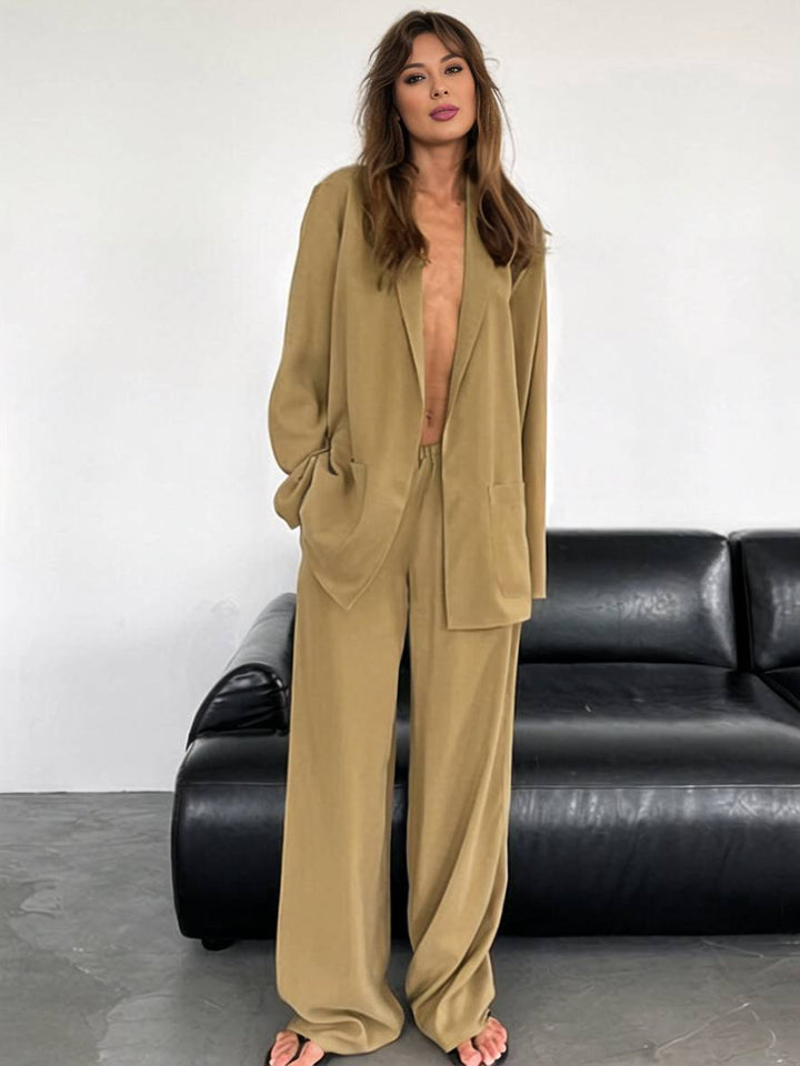 Drune | Outfits mit Hose V-Ausschnitt Gürtel Taschen Blazer Damen Elegant Lässig Zwei Teile