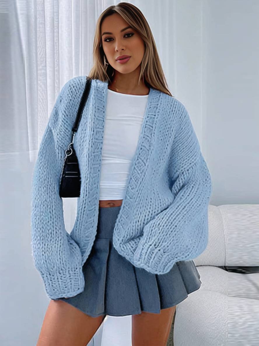 Drune | Cardigan aus Grobstrick Einfarbig mit Abfallenden Schultern Langarm Damen Elegant Lässig Weit Oversized Blouson