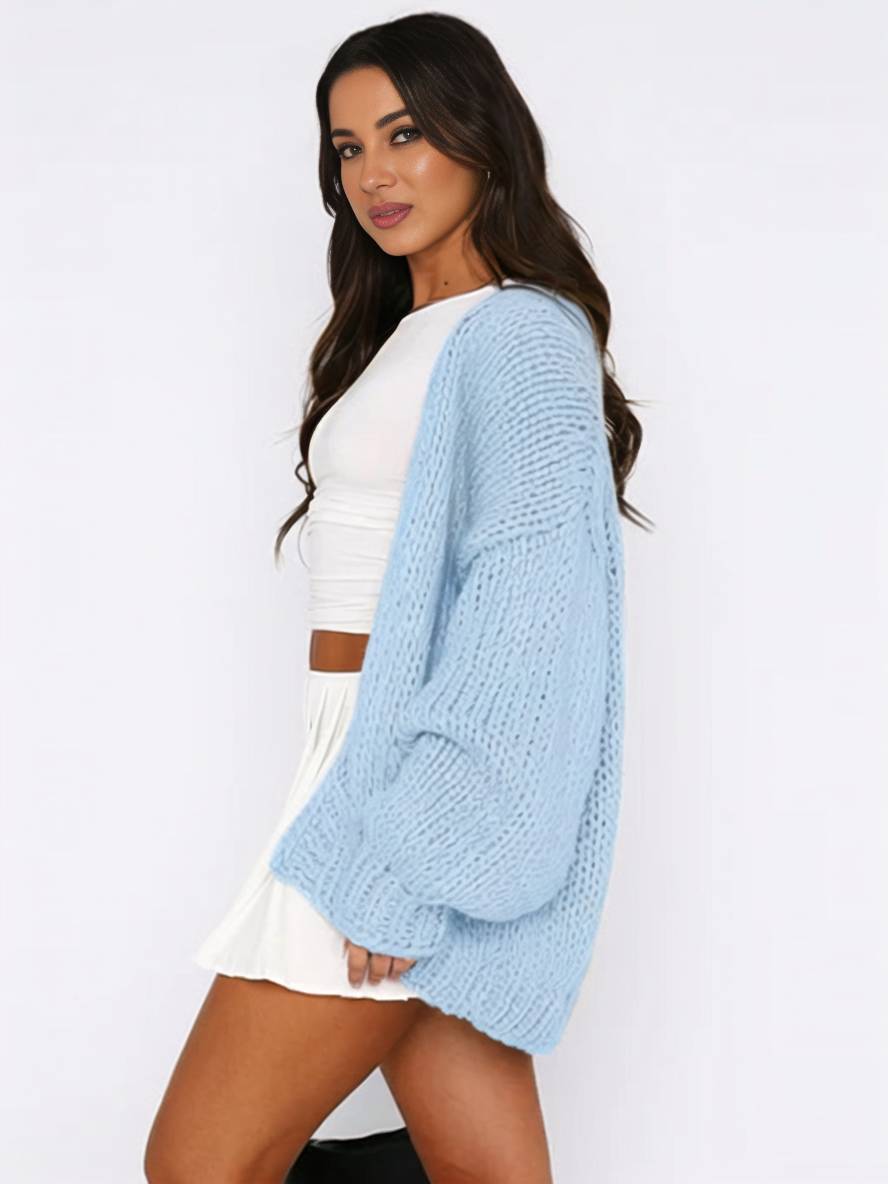 Drune | Cardigan aus Grobstrick Einfarbig mit Abfallenden Schultern Langarm Damen Elegant Lässig Weit Oversized Blouson