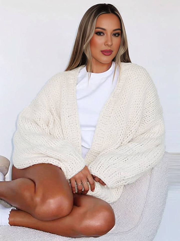 Drune | Cardigan aus Grobstrick Einfarbig mit Abfallenden Schultern Langarm Damen Elegant Lässig Weit Oversized Blouson