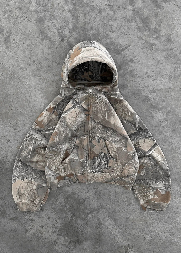 Drune | Kapuzenpullover Lässiger Schnitt Reißverschluss Camo Kapuzenpullover