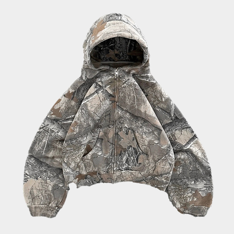 Drune | Kapuzenpullover Lässiger Schnitt Reißverschluss Camo Kapuzenpullover
