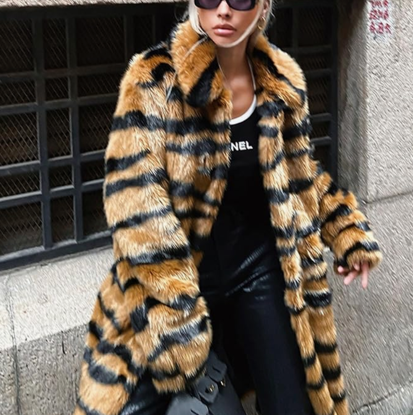 Drune | Langer Pelzmantel Damen mit Animal-Print - Luxuriöses & Stilvolles Winterdesign