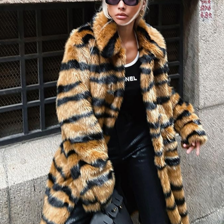 Drune | Langer Pelzmantel Damen mit Animal-Print - Luxuriöses & Stilvolles Winterdesign
