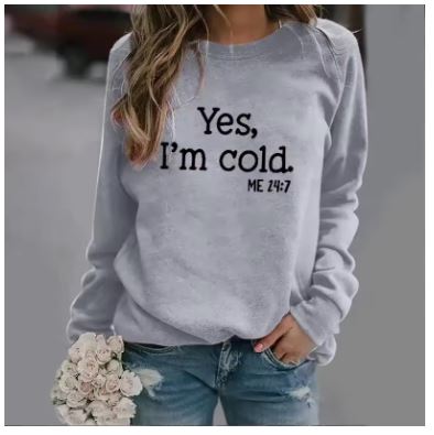 Drune | Frauen T-Shirts Ja, Ich Friere Rundhals Langarm T-Shirt