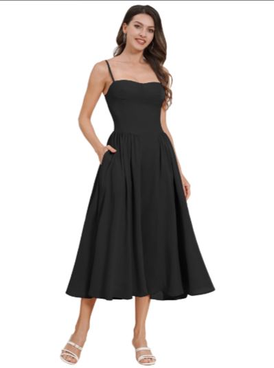 Damen A-Linien Abendkleid mit tiefem Wasserfallausschnitt und elegantem Plissee Drune